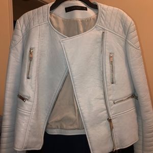 Baby Blue Zara Leather Jacket